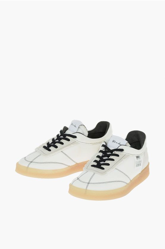 image of Maison Margiela Mm6 Leather And Textile Court Inside Out Sneakers in White, Women's