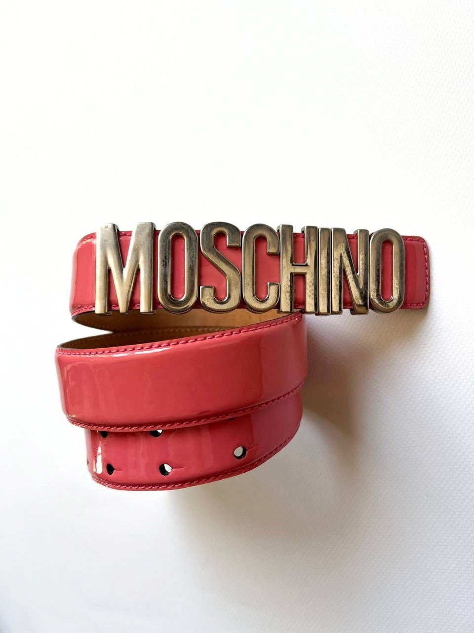 Japanese Brand × Moschino × Vintage Vintage Moschino pink leather metal logo belt y2k Japanese Size ONE SIZE - 1 Thumbnail