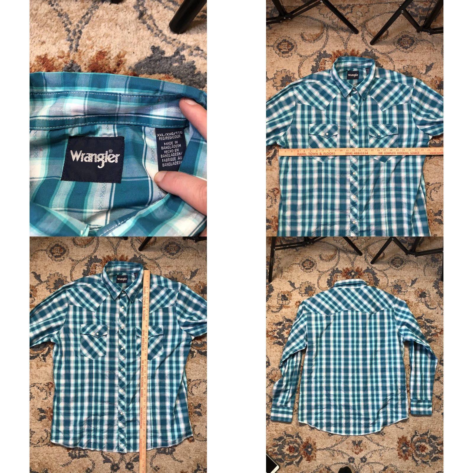 Wrangler Wrangler Shirt Mens 2XL Teal Blue Plaid Western Pearl Snap Long Sleeve Cowboy Size US XXL / EU 58 / 5 - 8 Thumbnail
