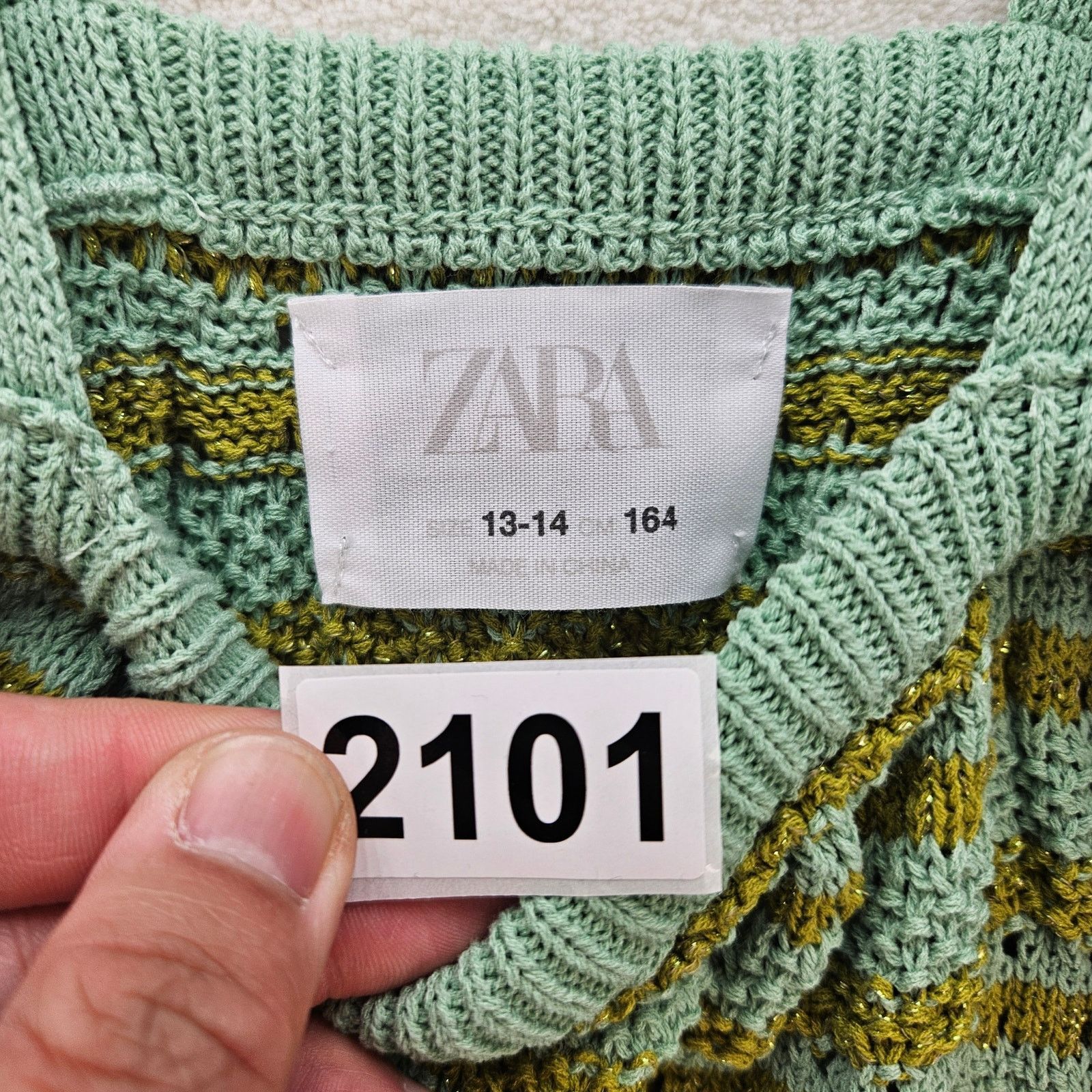 Zara ZARA GIRLS SIZE 13-14 GREEN STRIPED KNIT TUNIC MINI DRESS Size US L / EU 52-54 / 3 - 5 Thumbnail