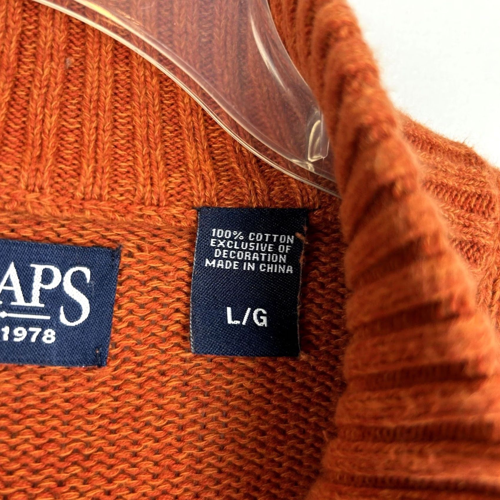 Chaps Chaps Sweater Men L Quarter Button Mock Neck Orange Cotton Knit Long Sleeve Embroidered Patch Size US L / EU 52-54 / 3 - 4 Thumbnail