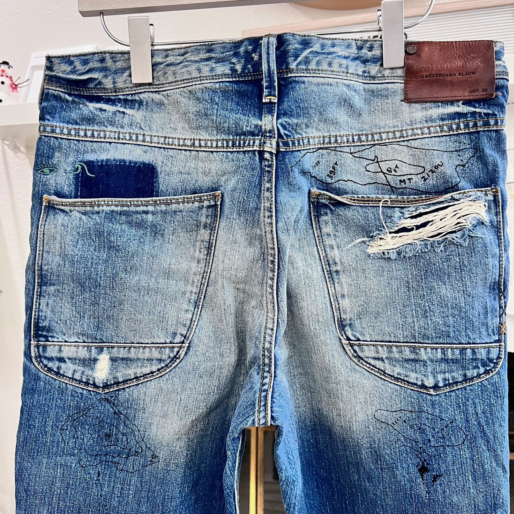 Scotch & Soda Scotch & Soda Blue Distressed Ripped Patches Painted Jeans Size US 32 / EU 48 - 9 Thumbnail