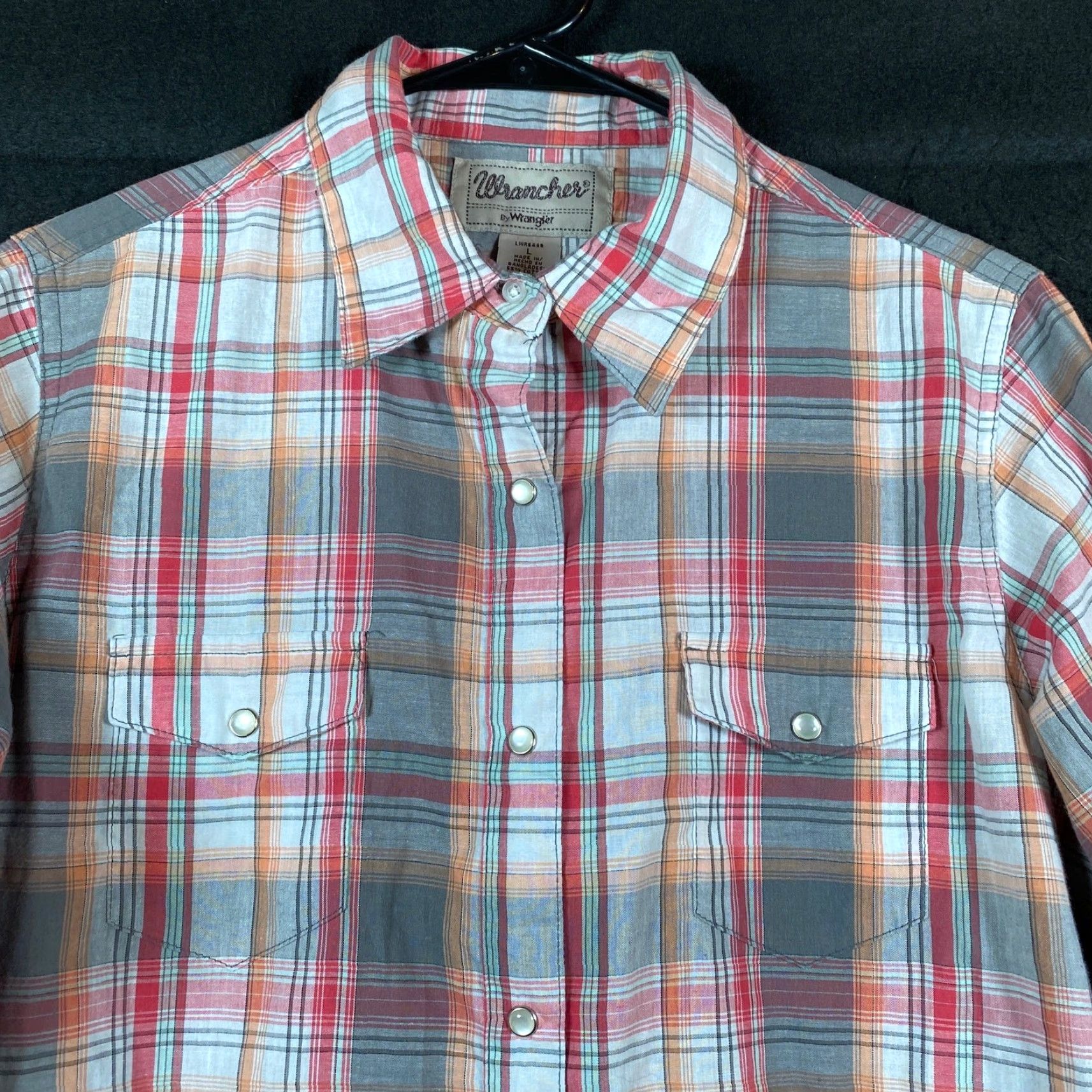 Wrangler Wrangler Womens Shirt Orange White Plaid Pearl Snap Button Down L Shirt Size L / US 10 / IT 46 - 2 Thumbnail