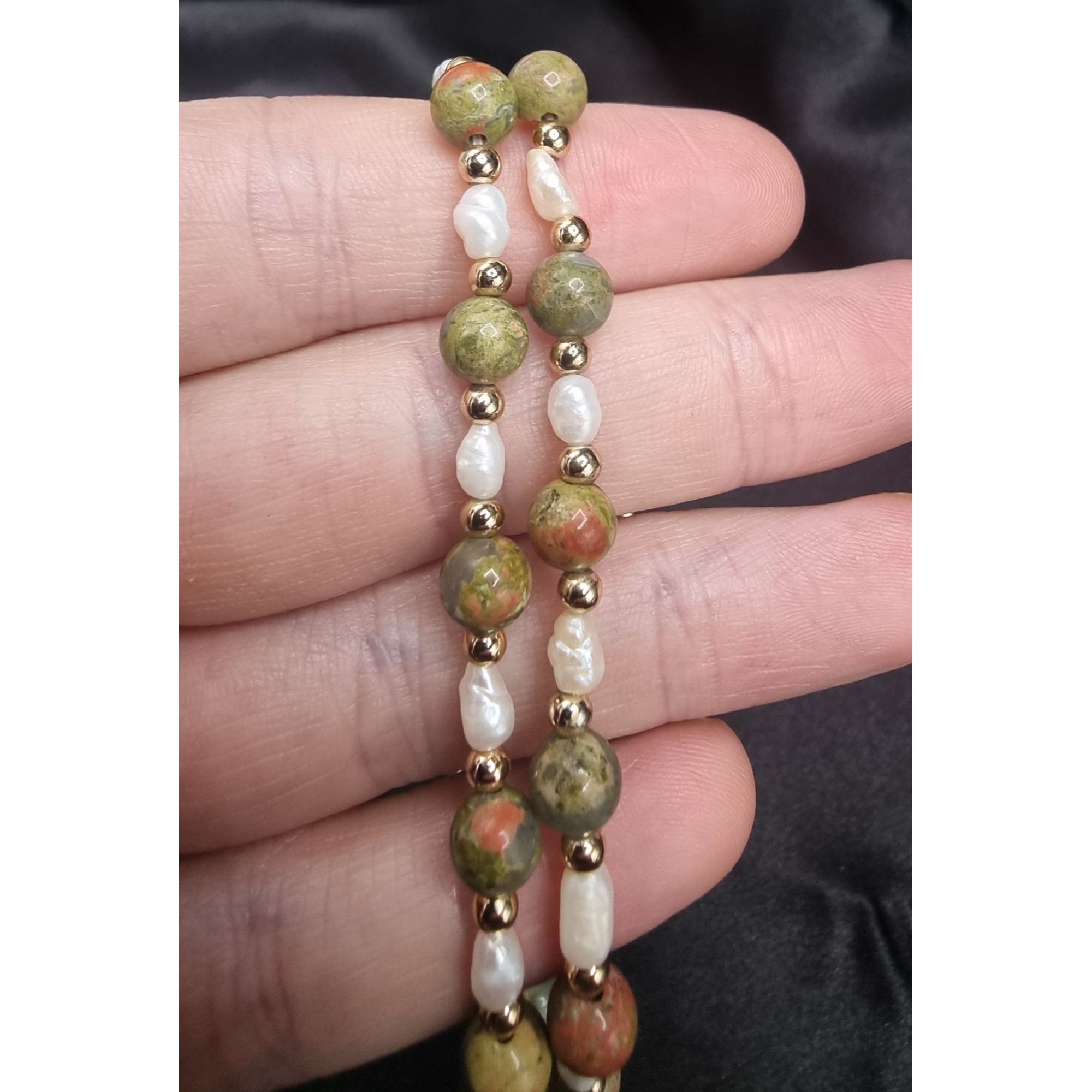 Vintage Vintage Unakite Jasper & Pearl Long Necklace Size ONE SIZE - 2 Thumbnail