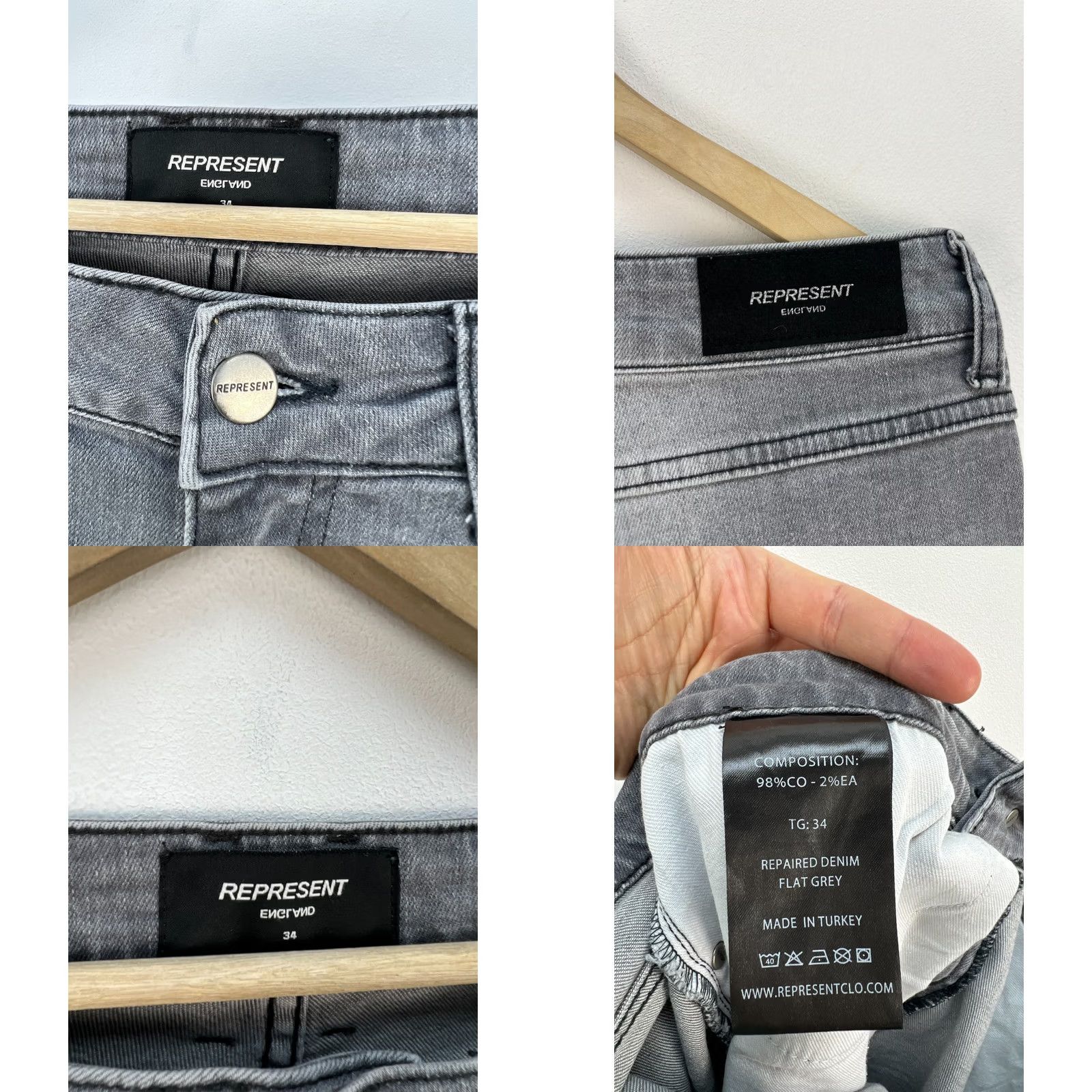 Vintage REPRESENT Denim Jeans Flat Grey Distressed Slim Size 34 Men's Slim Fit Jeans Gray Distressed Logo 34 Mens Size US 34 / EU 50 - 8 Thumbnail