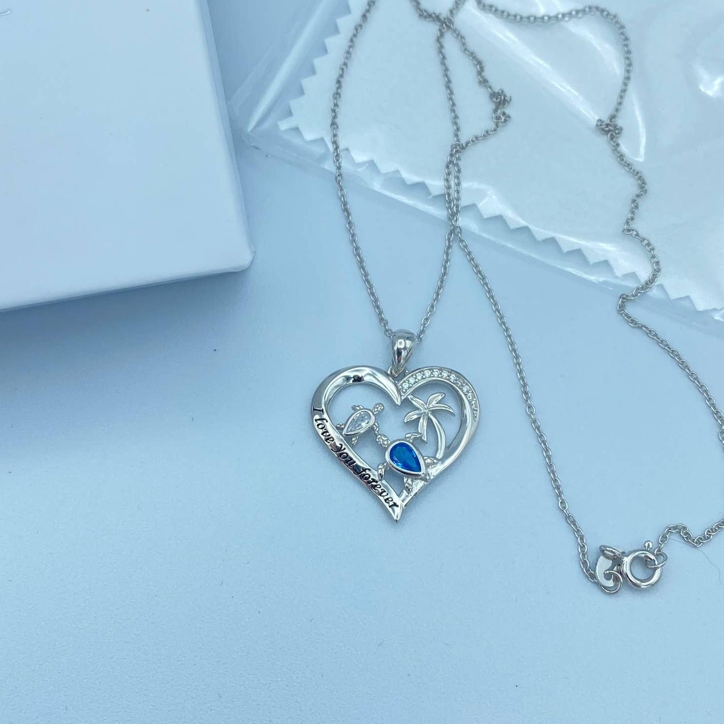 The Unbranded Brand I Love You Forever Sea Turtle Sterling Silver Cz Necklace Size ONE SIZE - 2 Thumbnail