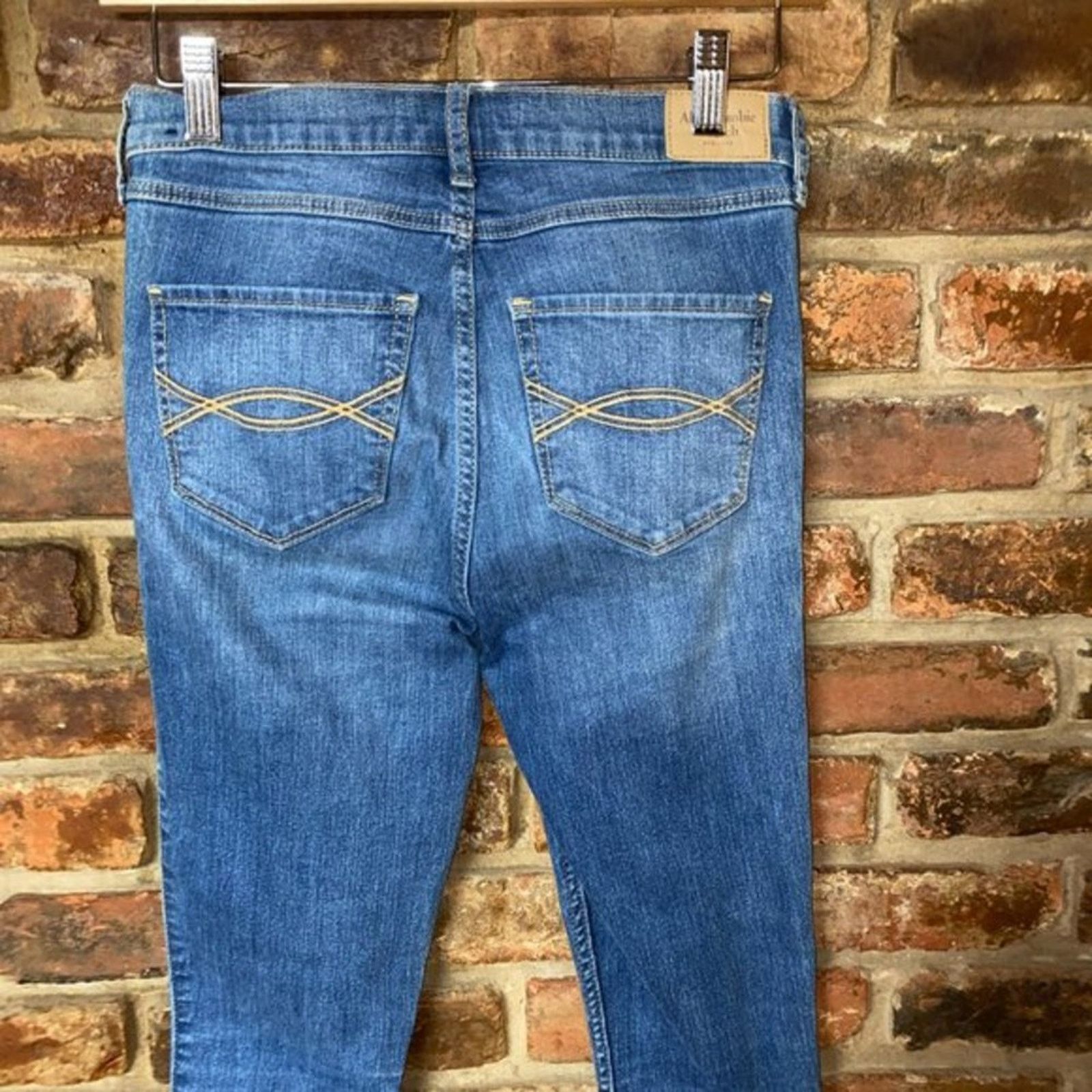 Aeropostale Abercrombie & Fitch Medium Blue Denim Raw Hem Skinny Jeans 0 Size 25" / US 0 / IT 36 - 6 Thumbnail