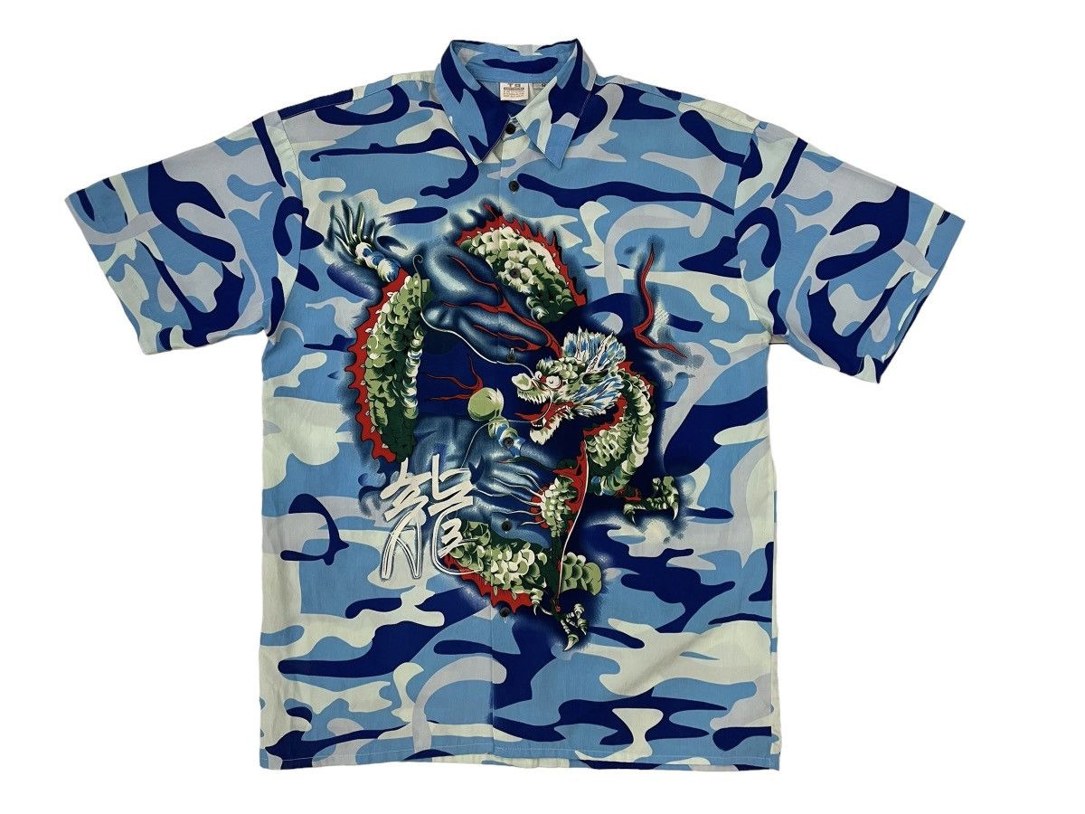 Japanese Brand Sukajan button up tee all overprint camo motif dragon Size US M / EU 48-50 / 2 - 1 Thumbnail