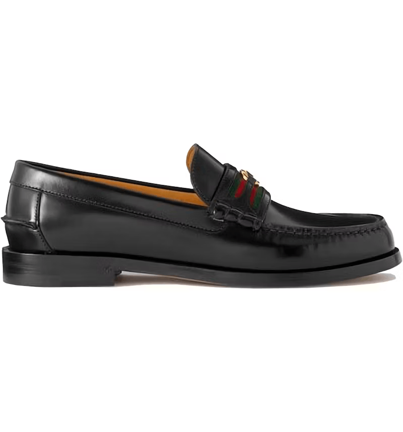 Gucci Gucci Black Leather Web Interlock Loafers - MSRP: $1000 Size US 13 / EU 46 - 5 Thumbnail