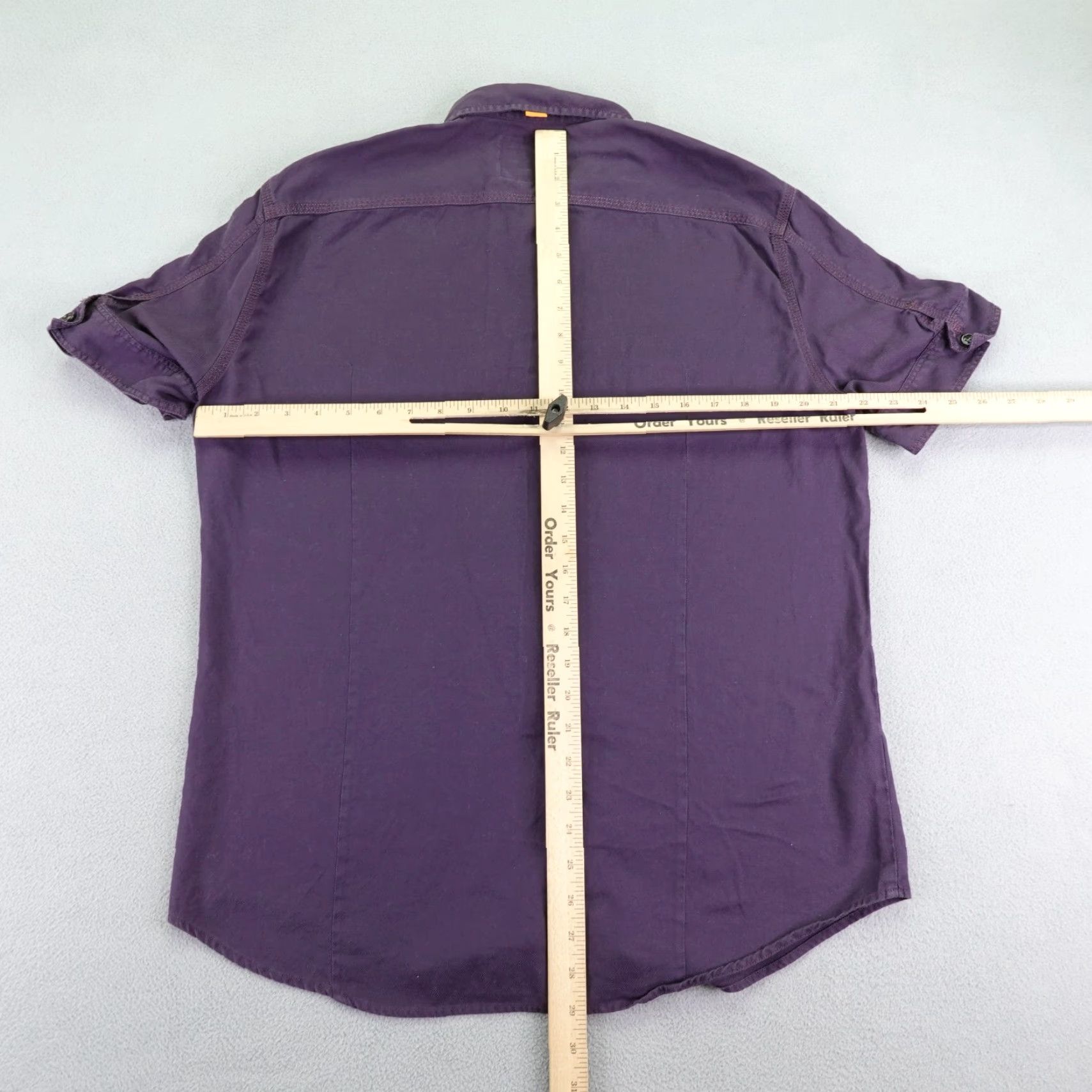 Vintage Boss Orange Shirt Mens XL Purple Button Up Short Sleeve Cotton Flap Pockets Size US XL / EU 56 / 4 - 7 Thumbnail