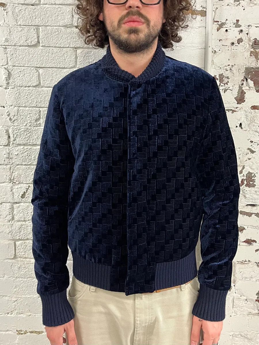 Emporio Armani SS2017 Emporio Armani Velvet Textured Navy Bomber Jacket Size US M / EU 48-50 / 2 - 2 Thumbnail