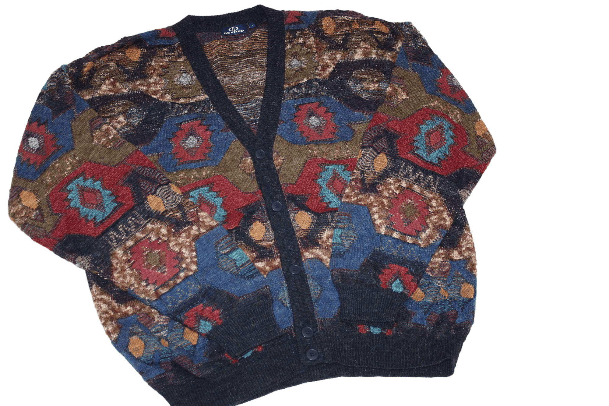Homespun Knitwear VTG Devred Paris Navajo Pattern Crochet Cardigan Size US XXL / EU 58 / 5 - 7 Thumbnail
