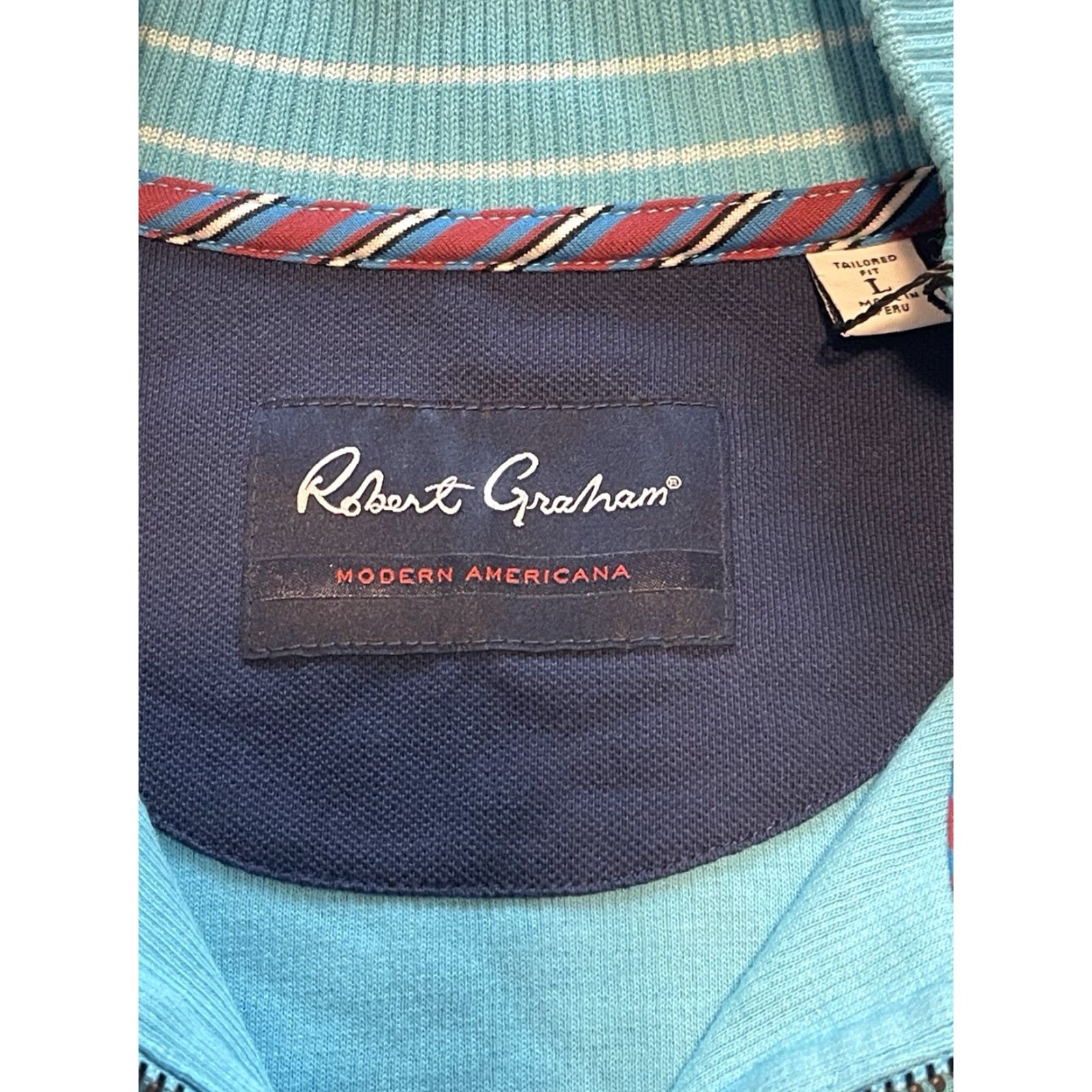 Robert Graham Robert Graham Sweater 1/4 Zip Pullover Men L Light Blue Knit Cotton Shirt? Size US L / EU 52-54 / 3 - 4 Thumbnail