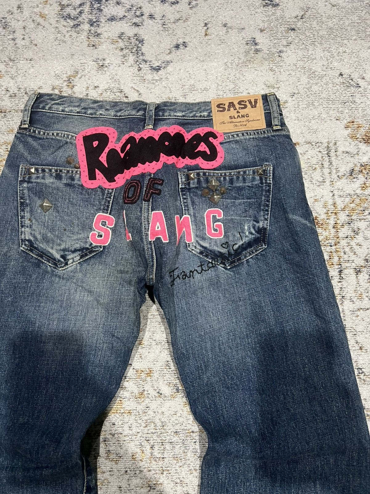 If Six Was Nine × Le Grande Bleu (L.G.B.) × Tornado Mart RNA Japan Stud Distressed Super Flare Jeans Size US 31 - 6 Thumbnail