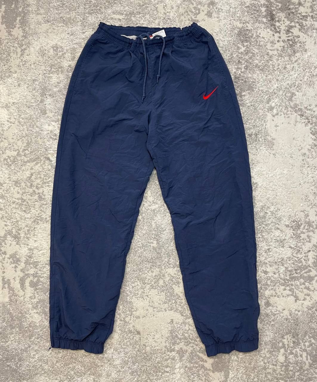 Nike Vintage 90s Nike Nylon Track Pants Navy Blue, Red Swoosh Size US 31 - 1 Thumbnail