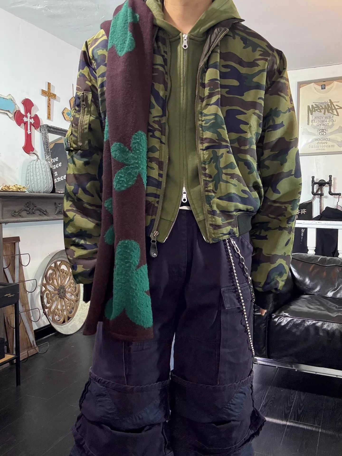 Jean Paul Gaultier JPG 80s Heart Camo Short Wide MA-1 Bomber Jacket Size US M / EU 48-50 / 2 - 5 Thumbnail