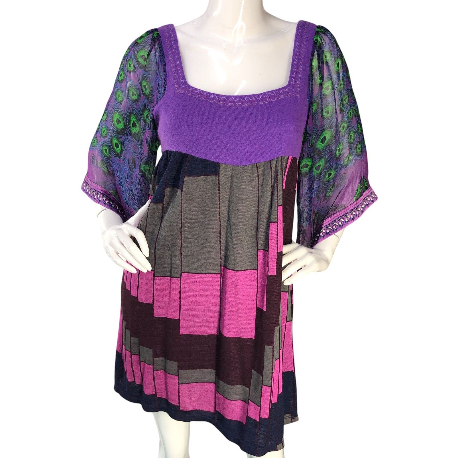 Custo Barcelona Custo Barcelona Size 4 L Dress Peacock Sleeve Kate Pierson Size L / US 10 / IT 46 - 12 Thumbnail