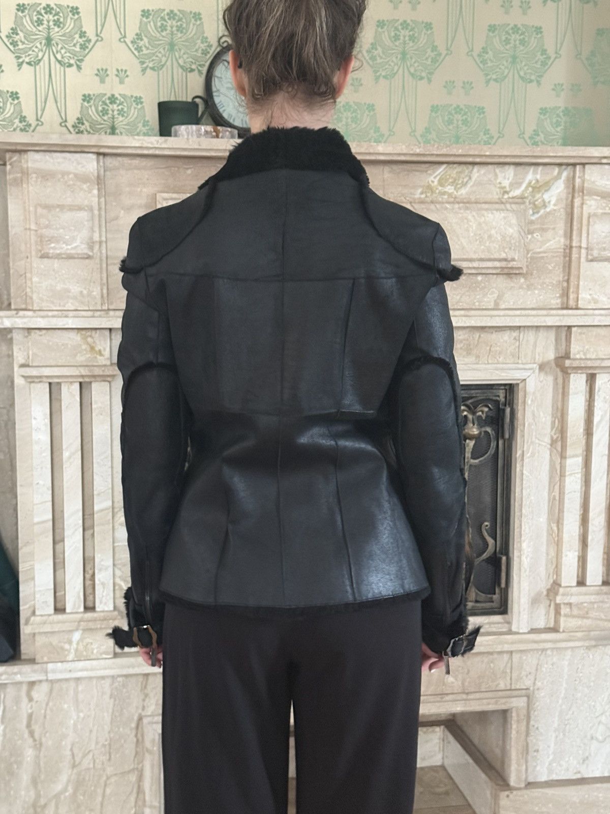 Christian Dior Monsieur 2003 DIOR John Galliano Rabbit Fur Black Strap Coat Jacket Size M / US 6-8 / IT 42-44 - 14 Thumbnail