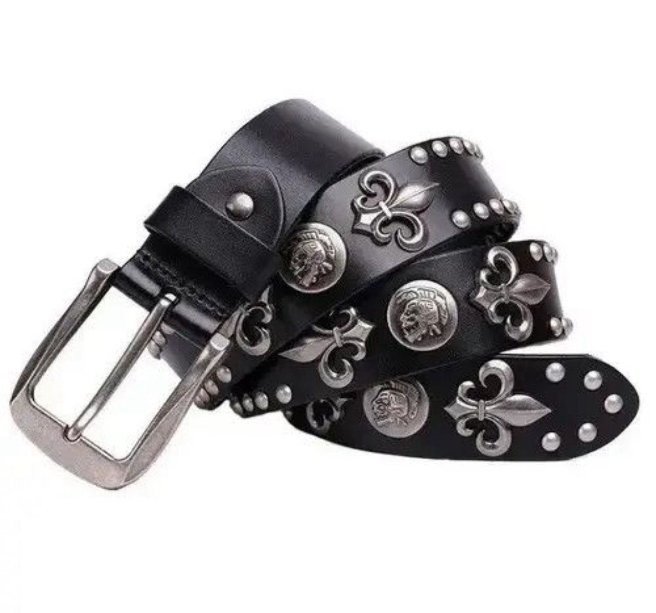 Leather Men Belt Punk Rivet Size ONE SIZE - 1 Thumbnail