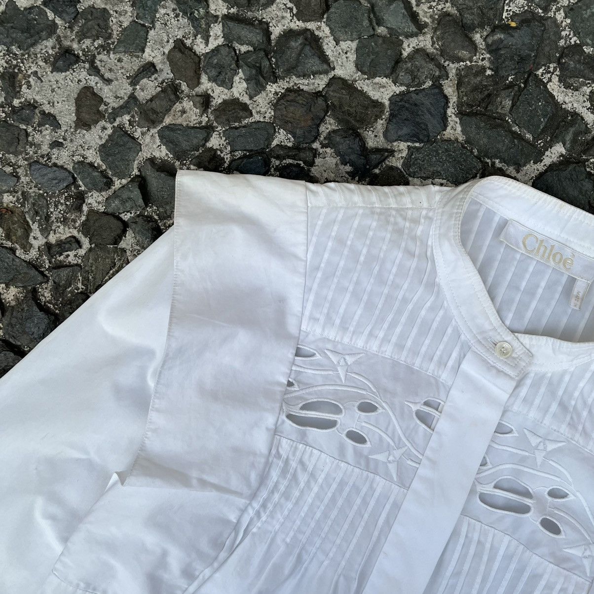 Chloe Chloé S/S 2018 Embroidered Eyelet Ruffle Bib Blouse Size XXS / US 00 / IT 34 - 6 Thumbnail