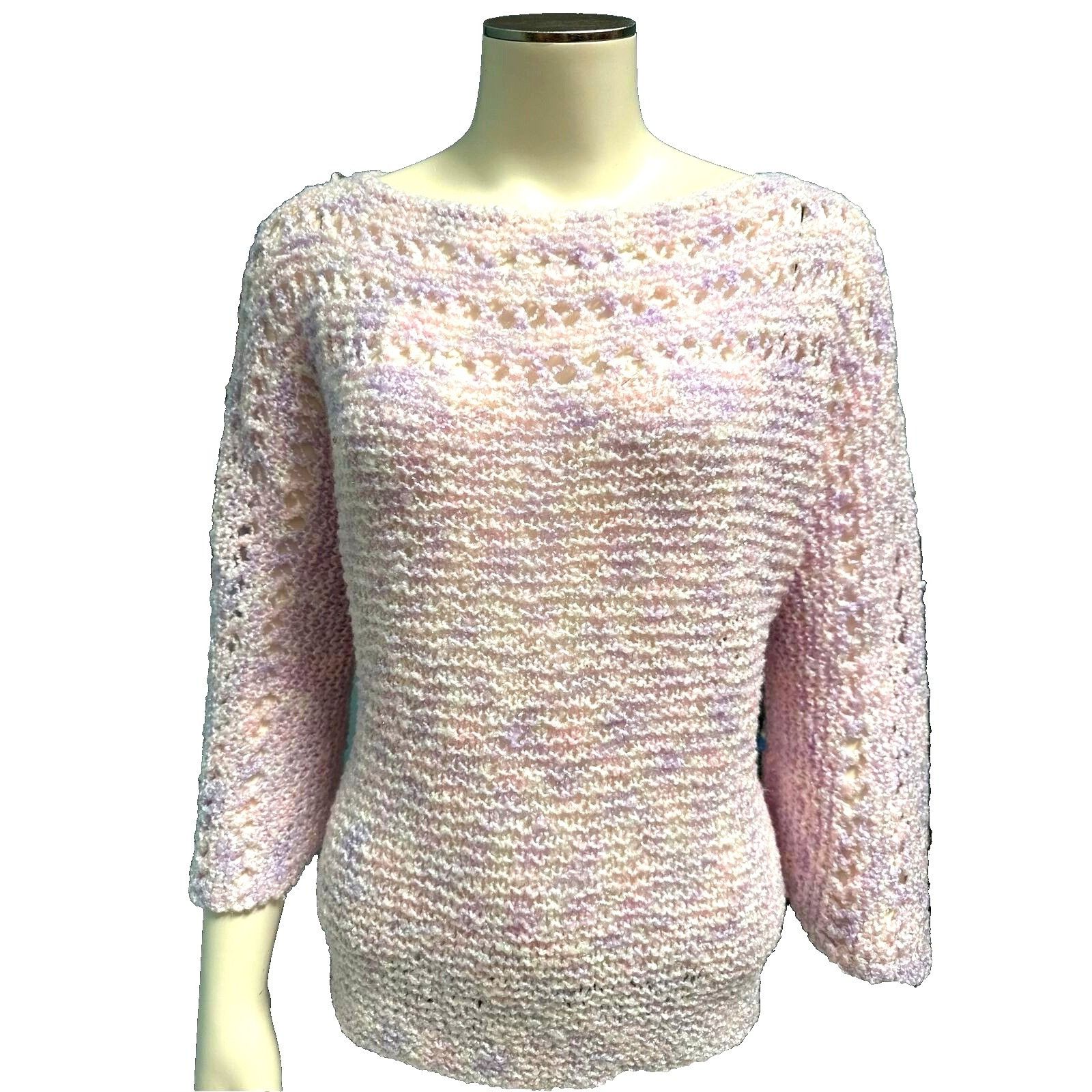 Other CCC Pink Purple Handmade Crochet Sweater Bell Sleeves Pastel Size M / US 6-8 / IT 42-44 - 5 Thumbnail