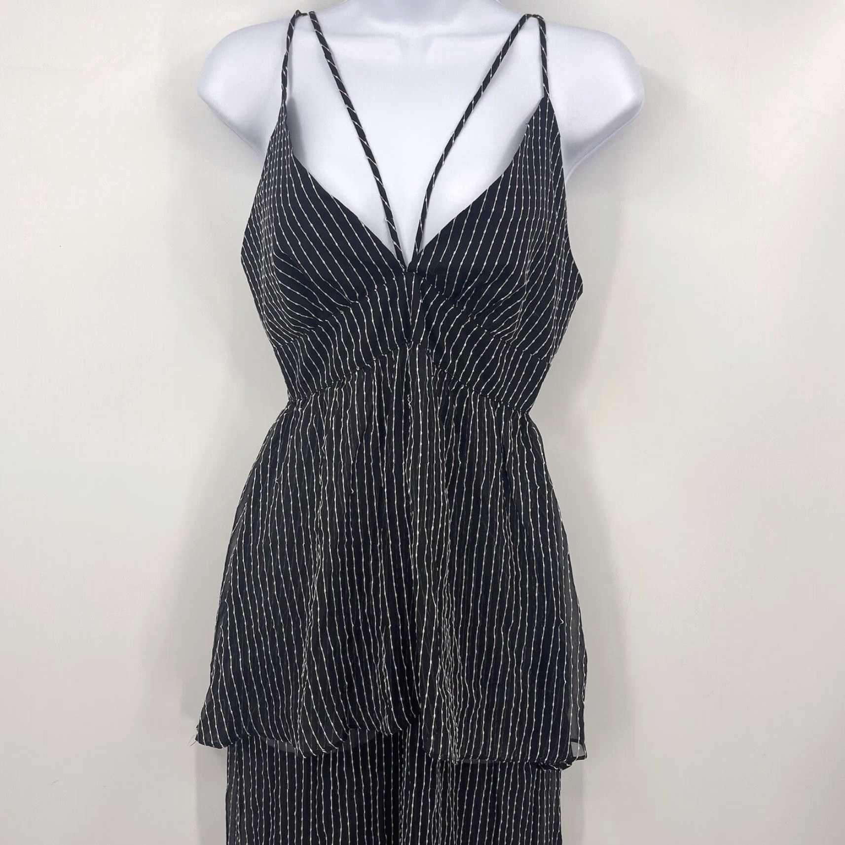 Vintage VINTAGE Stone Cold Fox Dress Womens Small Silk Sleeveless Ruffle Striped Maxi Bohemian Sheer Party Casual Size S / US 4 / IT 40 - 2 Thumbnail