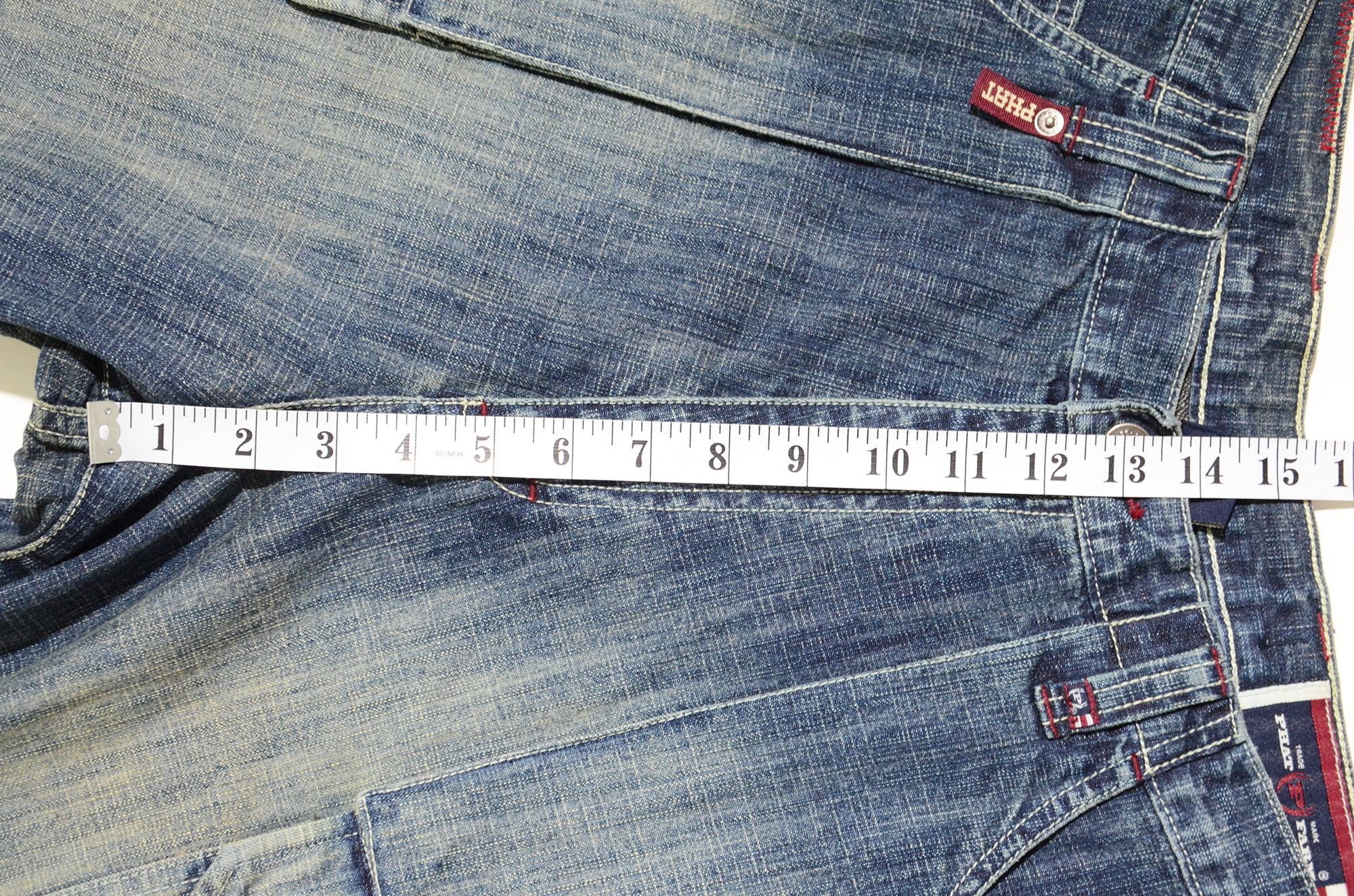 Phat Farm [Folded Color Stain] PF Rare Cargo Denim 90s Streetwear Size US 30 / EU 46 - 17 Thumbnail