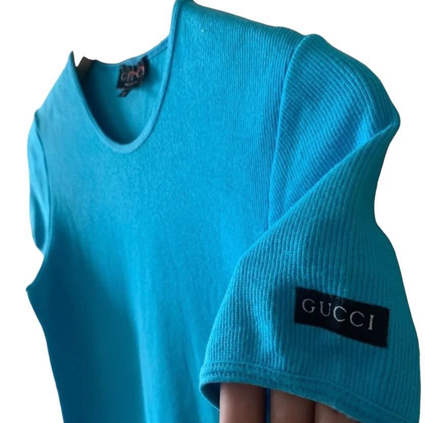 Gucci 1996 Spring Summer Gucci Ribbed elastane side logo t-shirt Size M / US 6-8 / IT 42-44 - 4 Thumbnail