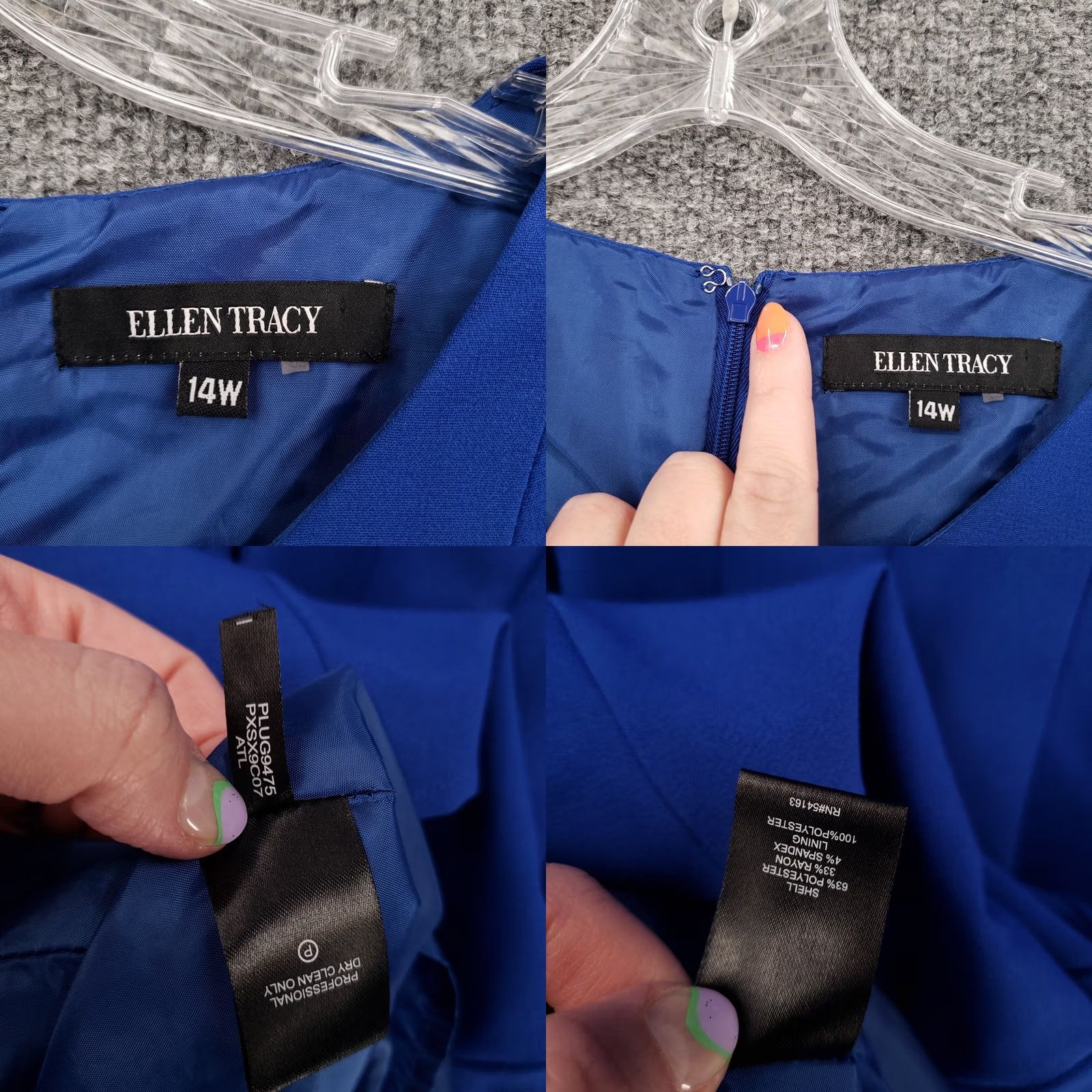 Ellen Tracy Ellen Tracy Dress Womens 14W Plus Blue Fit & Flare Sleeveless Pleated Stretch Knee Length Zipper Cap Sleeve Round Neck Business Casual Party Womens Size XL / US 12-14 / IT 48-50 - 8 Thumbnail