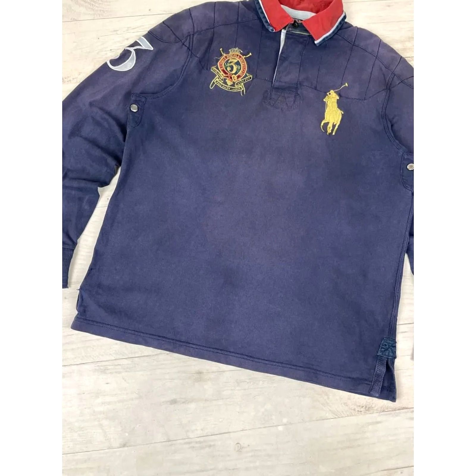 Polo Ralph Lauren VINTAGE Polo Ralph Lauren Polo Big Pony Rugby Shirt L Men Blue Regular Knit Cotton Long Sleeve with Logo Size US L / EU 52-54 / 3 - 3 Thumbnail