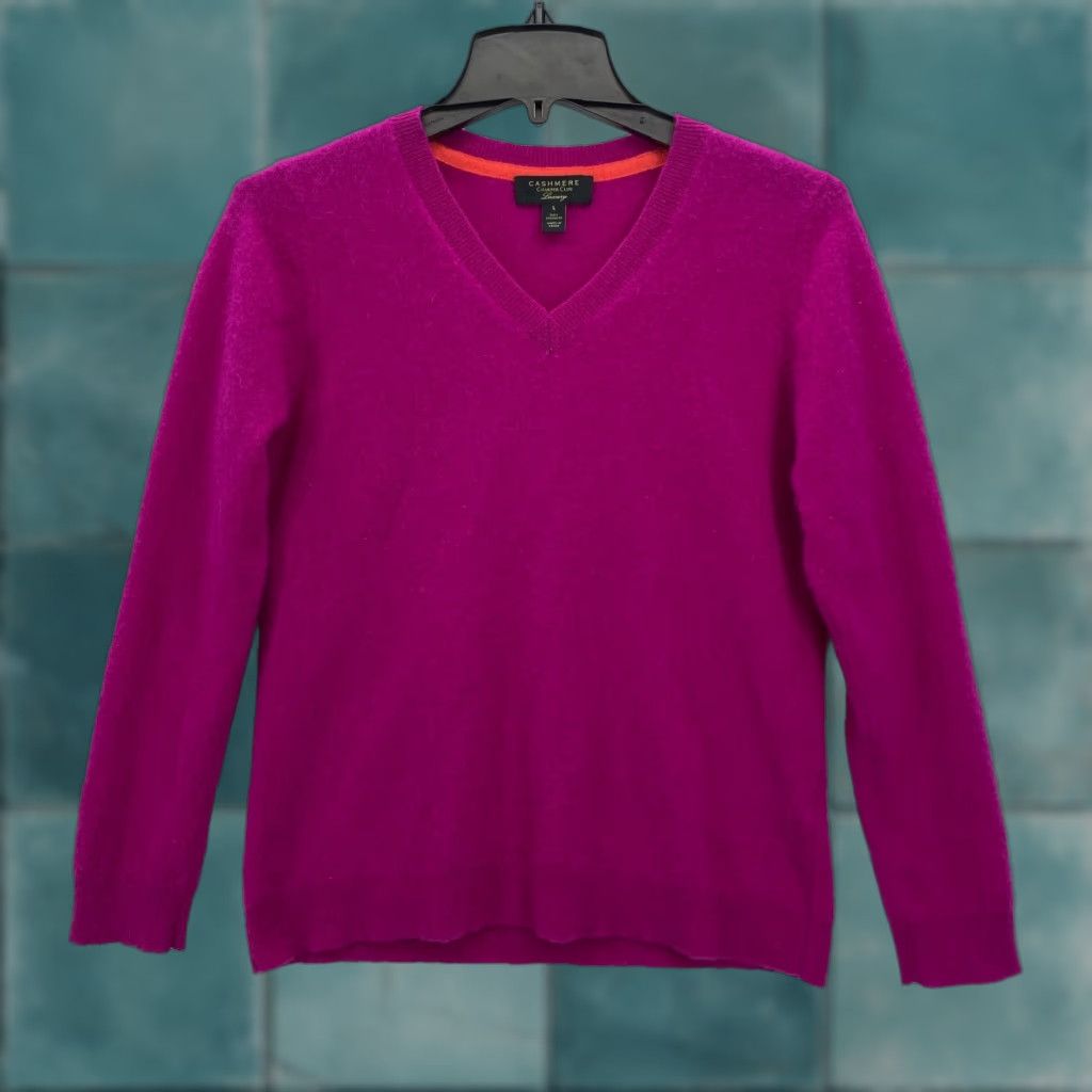Club Room Club Room Luxury Cashmere Sweater Women's Large Pink V-Neck Long Sleeve Preppy Size L / US 10 / IT 46 - 1 Thumbnail