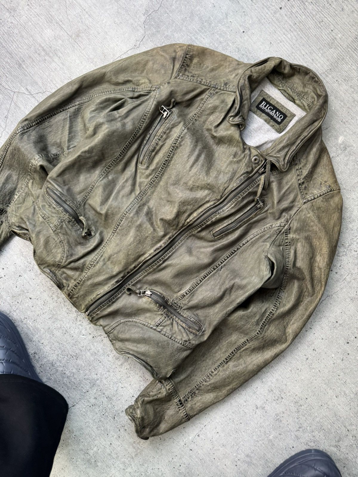 Genuine Leather Y2K Asymmetrical zip Leather jacket Rick Owens VTG STYLE Size XL / US 12-14 / IT 48-50 - 3 Thumbnail