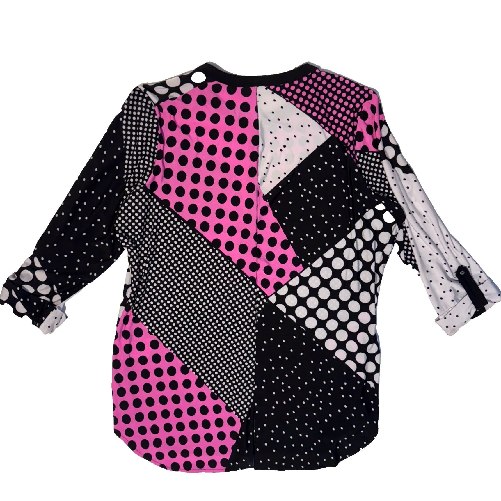 Pinko Nygard Tunic Shirt Women's Polka Dot Button Front 3/4 Sleeve Pink Black White Large L Knit Polyester Elastane Casual Seasonal Size L / US 10 / IT 46 - 8 Thumbnail