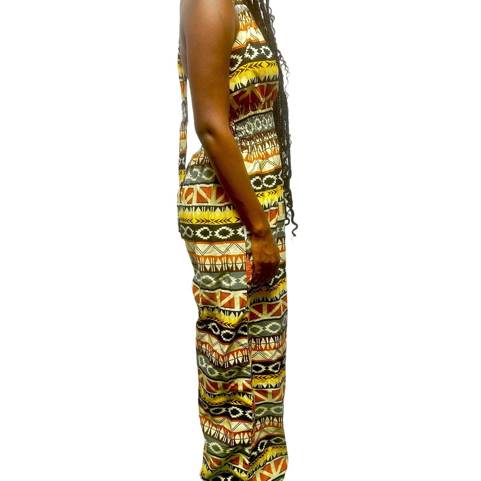 Other Yellow African print Kente halter jumpsuit w/ elastic waist Size 32" / US 10 / IT 46 - 4 Thumbnail