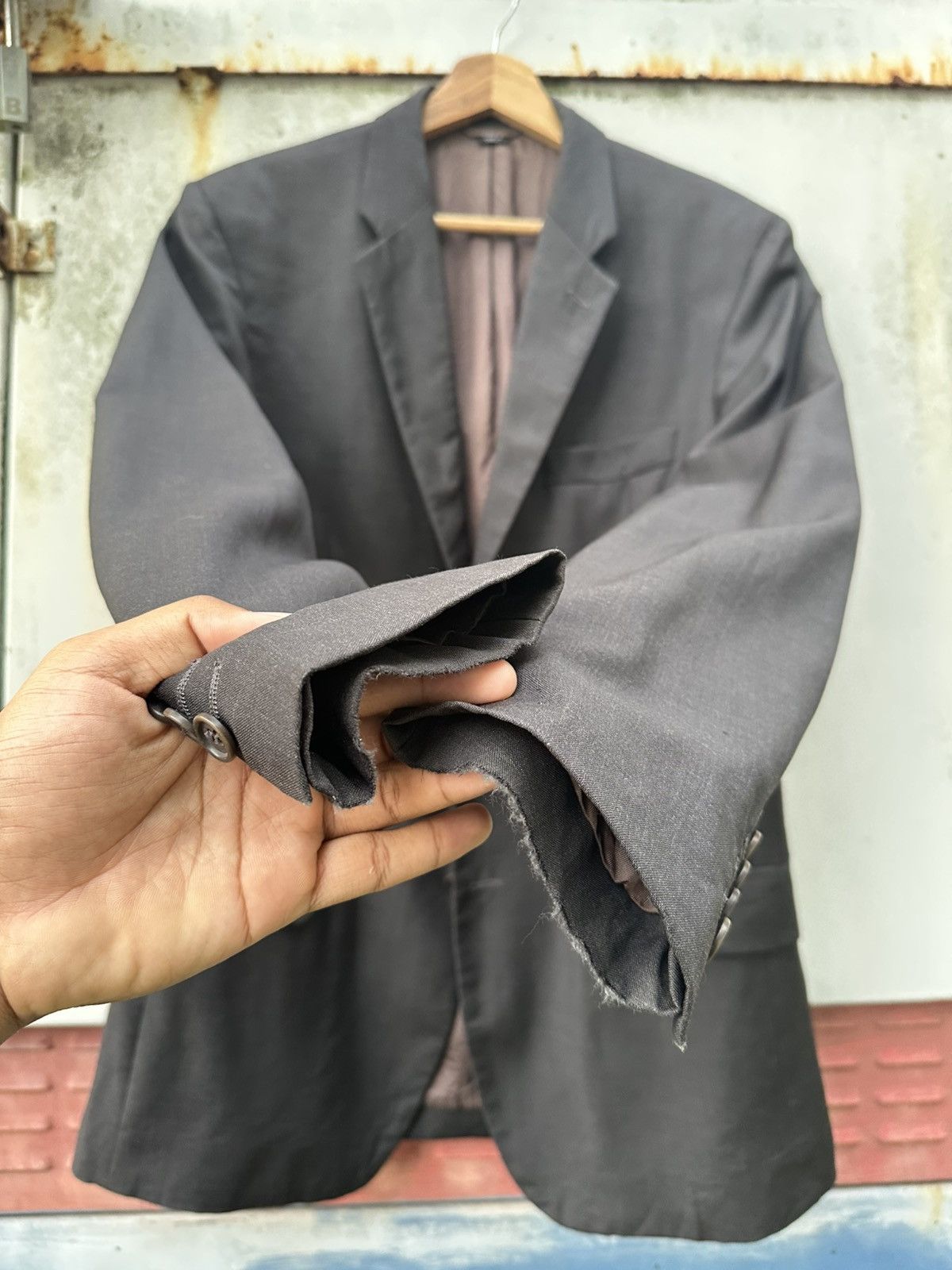 Helmut Lang 👹Vintage THRASHED Helmet Lung Wool Blazer Jacket Size US M / EU 48-50 / 2 - 9 Thumbnail