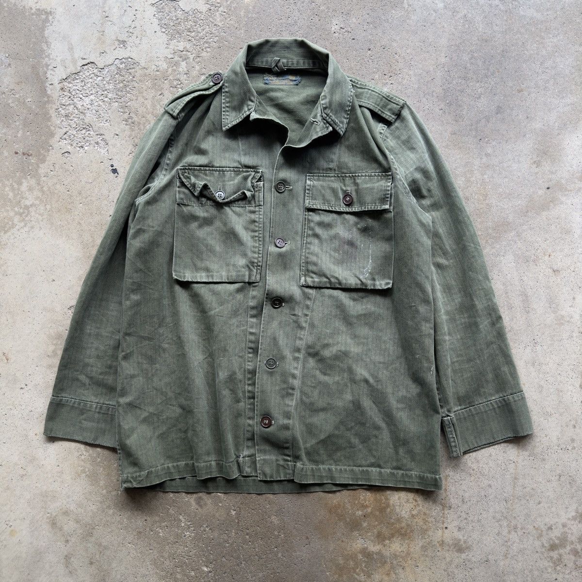 Vintage 60s Faded Thrashed HBT Herringbone Twill Field Fatigue Shirt Size US M / EU 48-50 / 2 - 1 Thumbnail