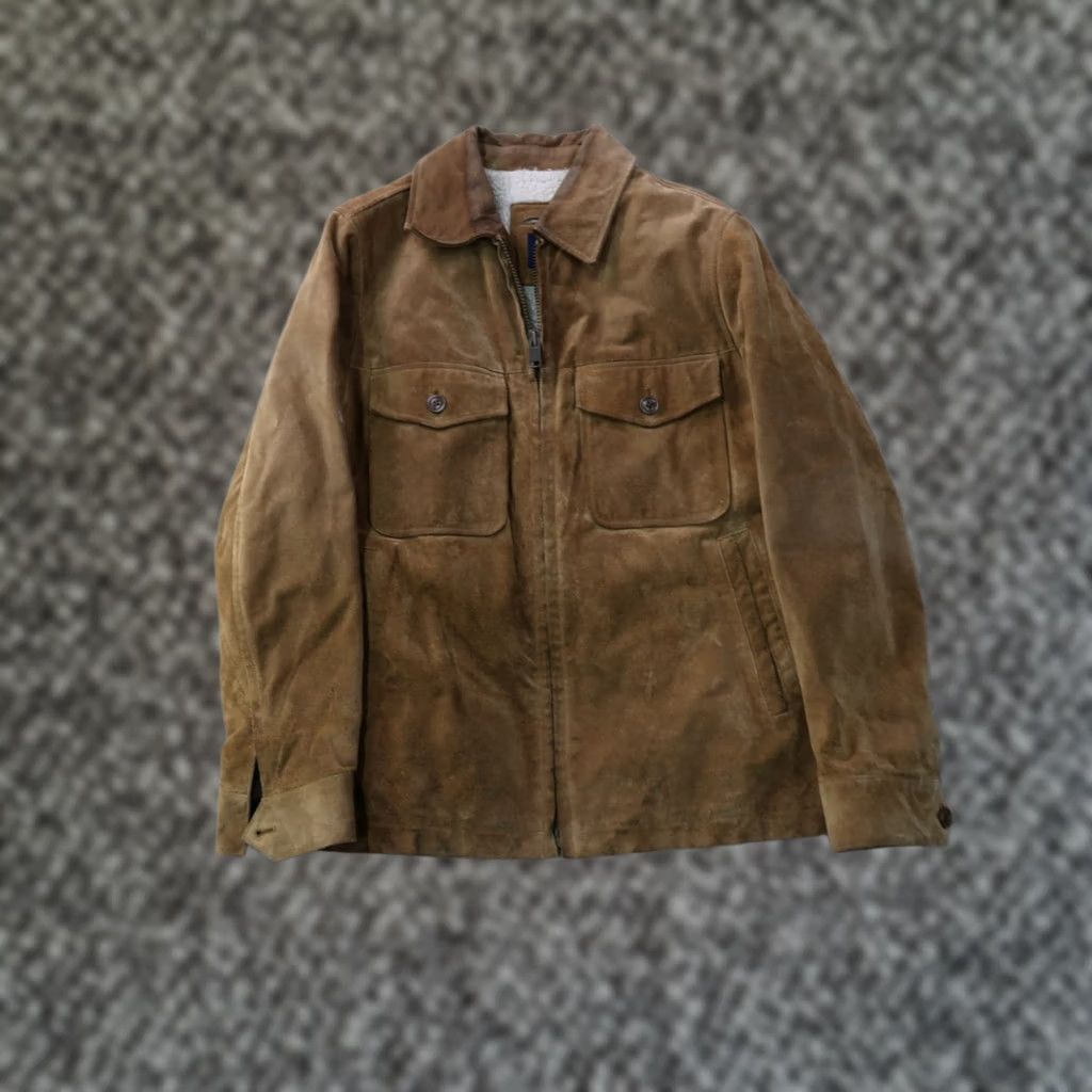 Gap VINTAGE GAP Beige SUEDE Leather Jacket Men Small Full Zip Fleece Lined Size US S / EU 44-46 / 1 - 1 Thumbnail