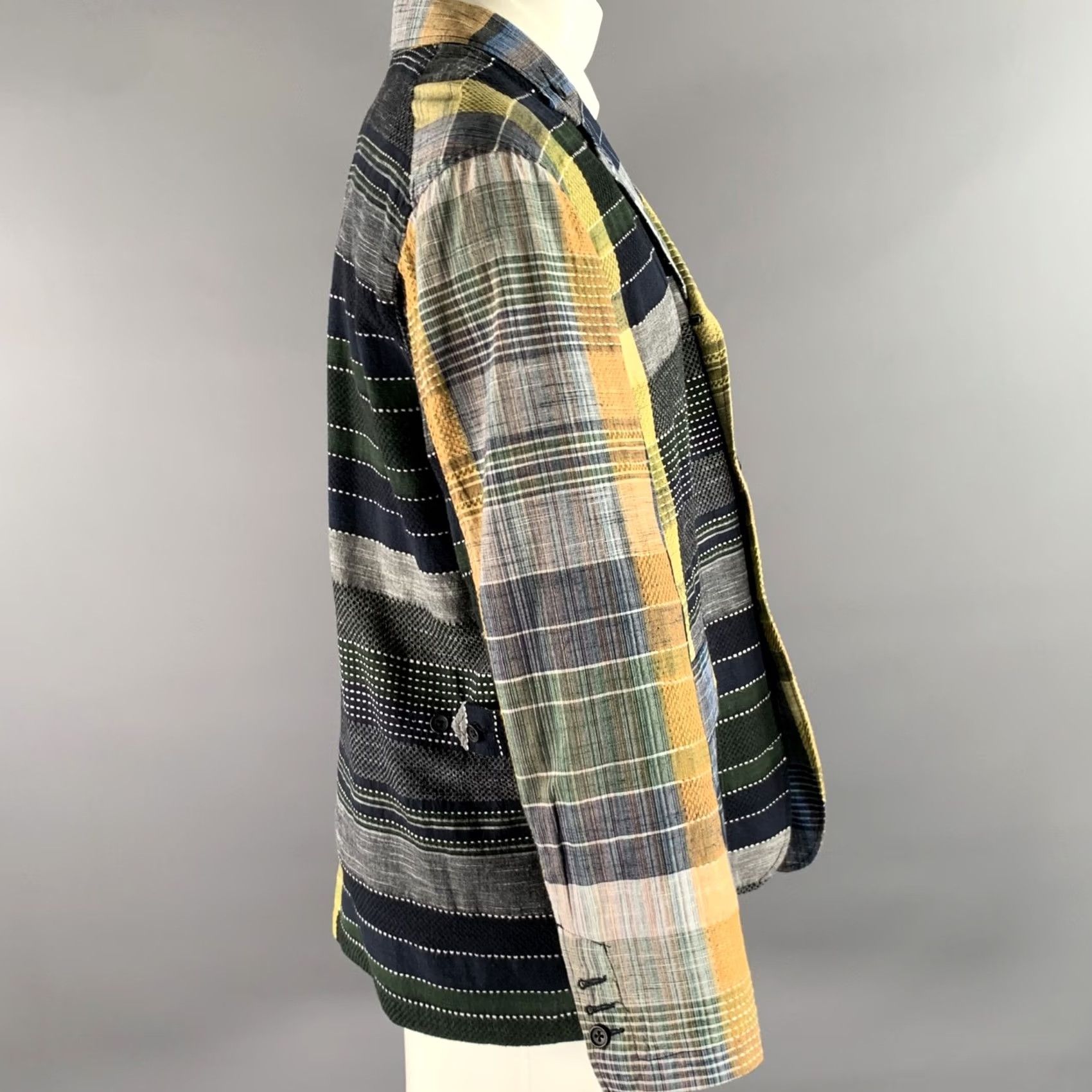 Engineered Garments ENGINEERED GARMENTS Sport Coat M Navy Orange Patchwork Cotton Notch Lapel Men Size US M / EU 48-50 / 2 - 3 Thumbnail