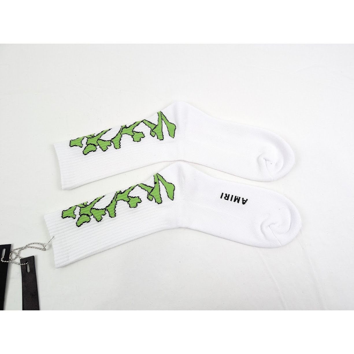 Amiri o1rshd1 Q: 2/Size: 41-42 / Stacked Bones Socks in White/Lime Size ONE SIZE - 1 Thumbnail