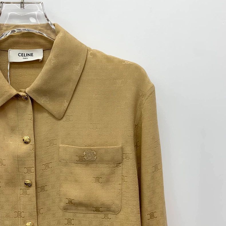 Celine Celine Brown Logo Print Long Sleeve Shirt Size US XXS / EU 40 - 3 Thumbnail
