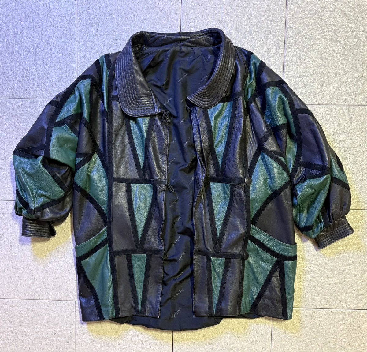Other Vintage Patchwork Leather Batwing Jacket Rare 80s Size US M / EU 48-50 / 2 - 3 Thumbnail