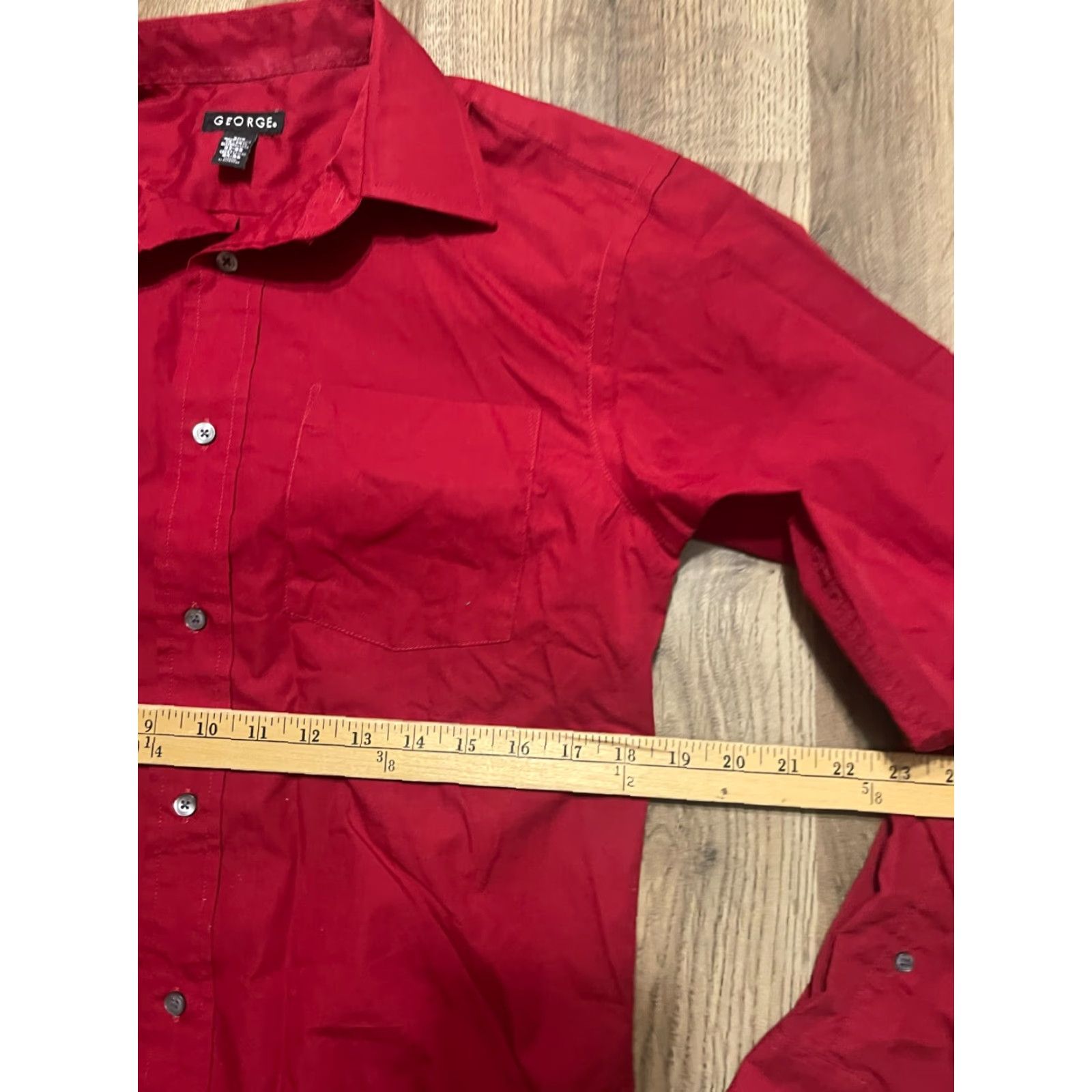 George George Shirt Mens Size Small 14-14.5 32-33 Red Button Up Long Sleeve Regular Size US S / EU 44-46 / 1 - 6 Thumbnail