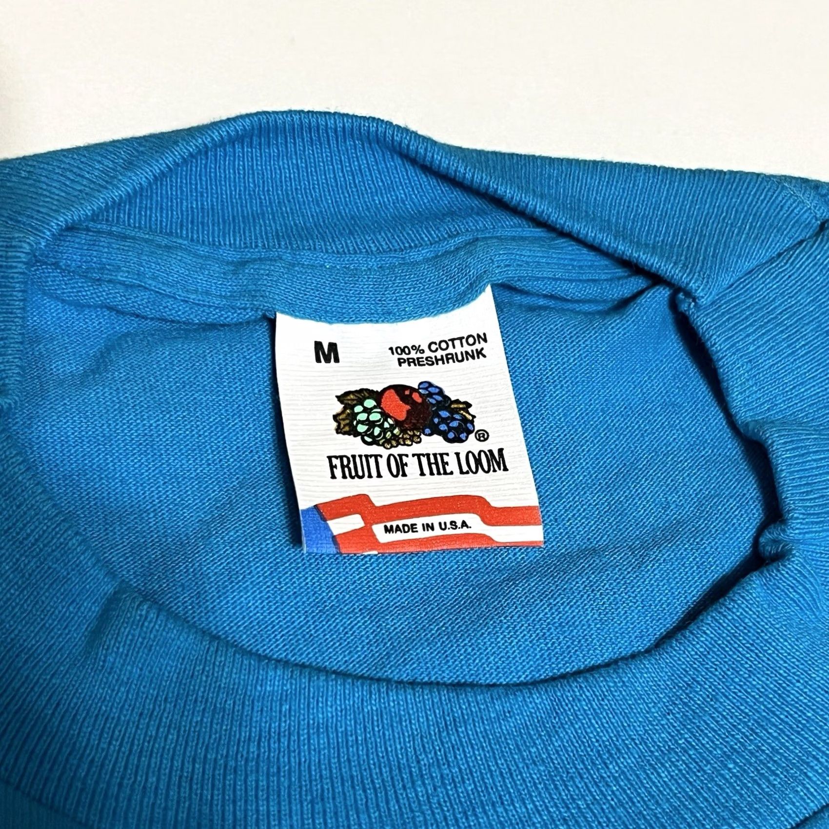 Fruit Of The Loom VINTAGE Fruit of the Loom T-Shirt Blue Short Sleeve Crew Neck Made In USA Size M/S Men Small Spots Size US M / EU 48-50 / 2 - 6 Thumbnail