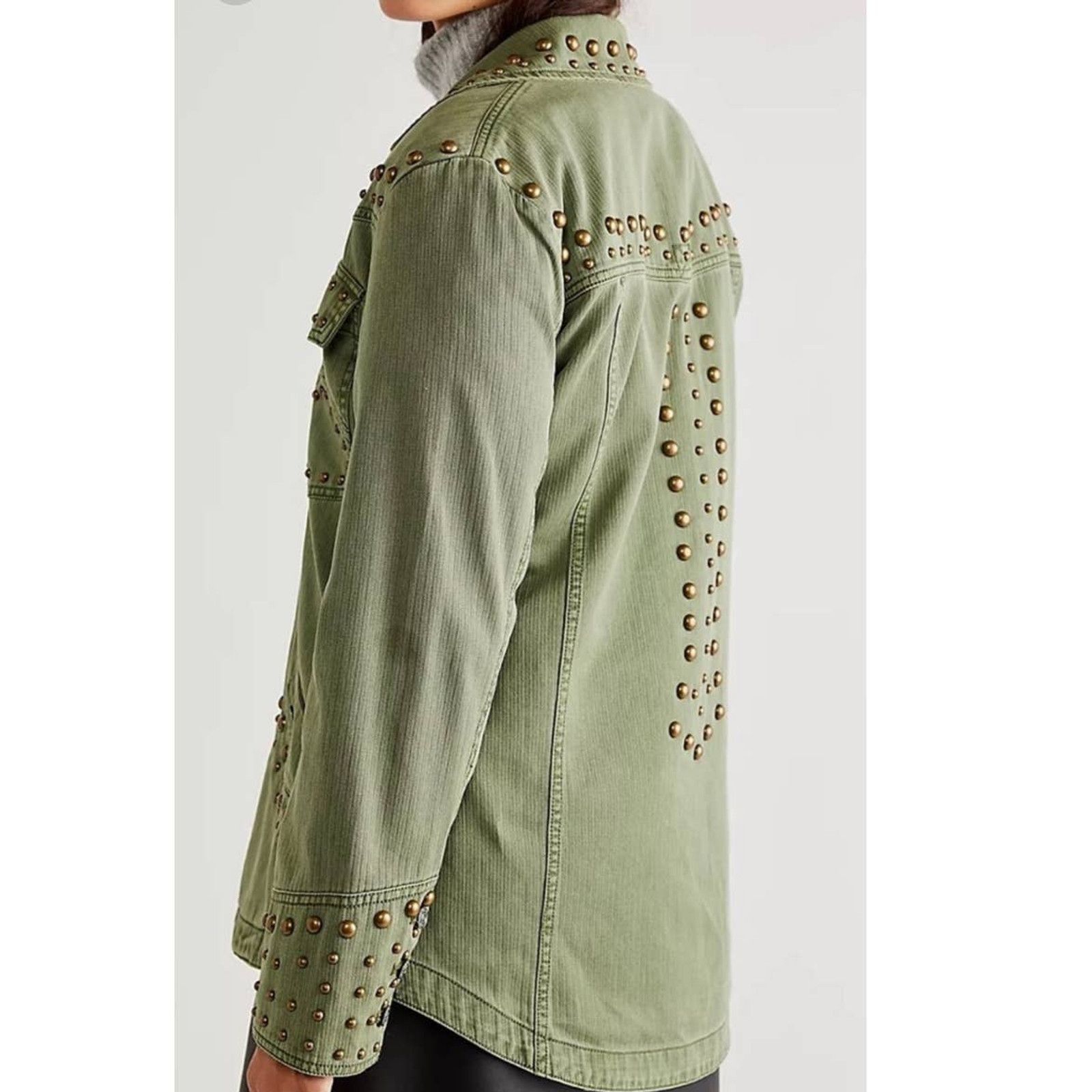 Free People WTF Rock and Stud Shirt Jacket $348 XS 0/2