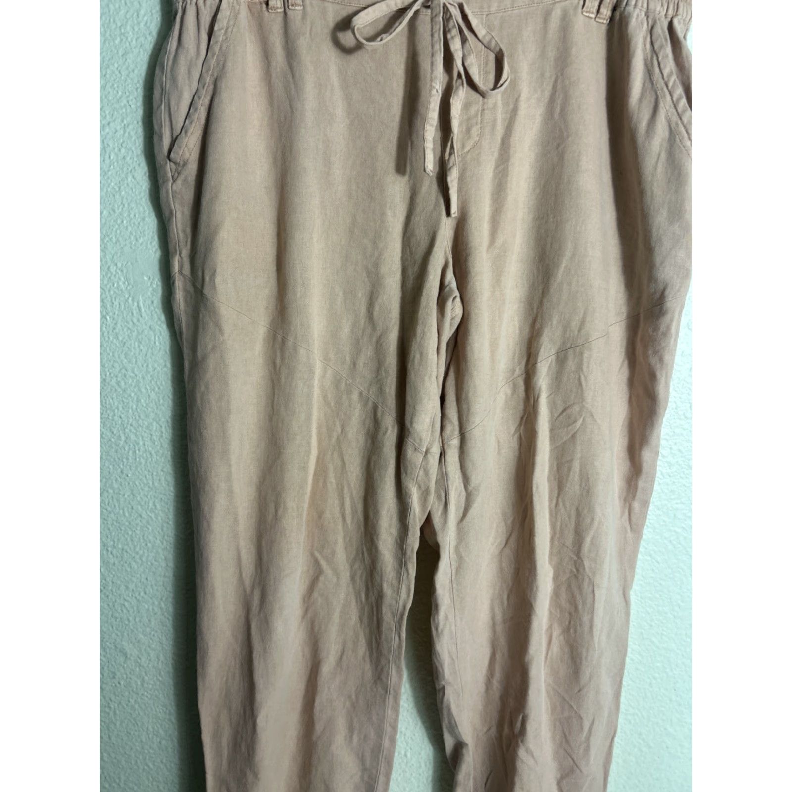 Pinko Sincerely Jules Womens Pants Drawstring Linen Rayon Pink Chino Large 36x28 Mens Womens Boys Girls? Size 36" / US 14 / IT 50 - 3 Thumbnail