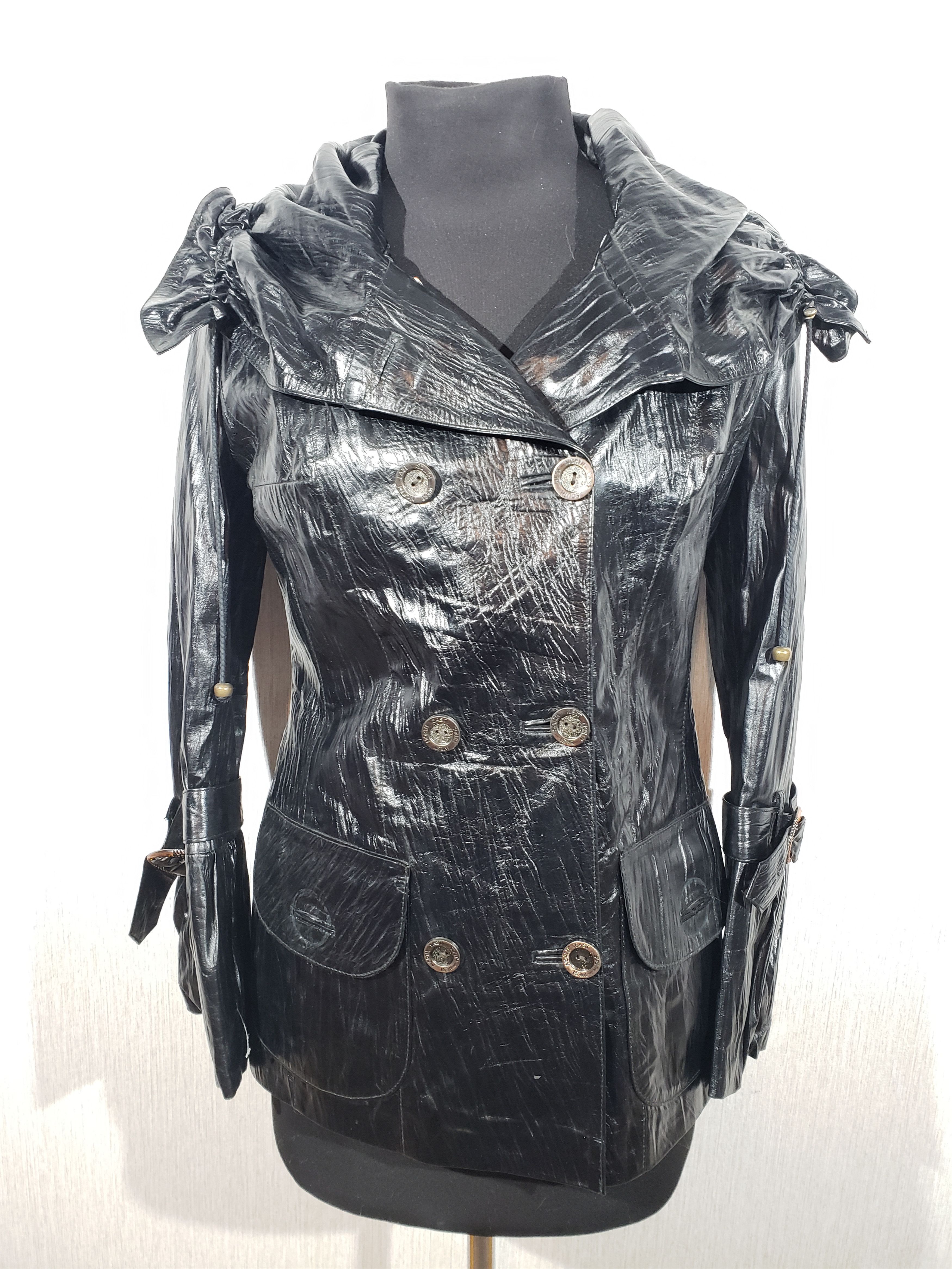 Stylish women's jacket made of black genuine leather.