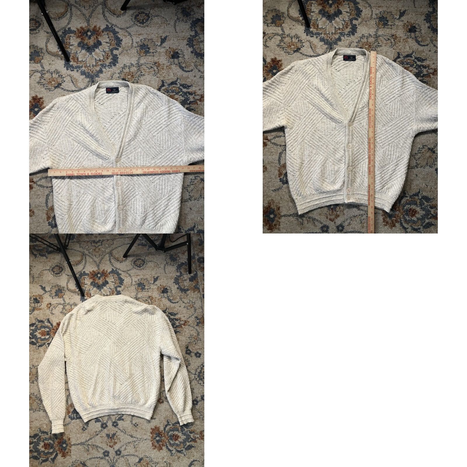 Vintage VINTAGE Isle of Cotton Cardigan Shirt XL Beige Knit Button Geometric Open-Knit V-Neck Mens 80s Size US XL / EU 56 / 4 - 8 Thumbnail