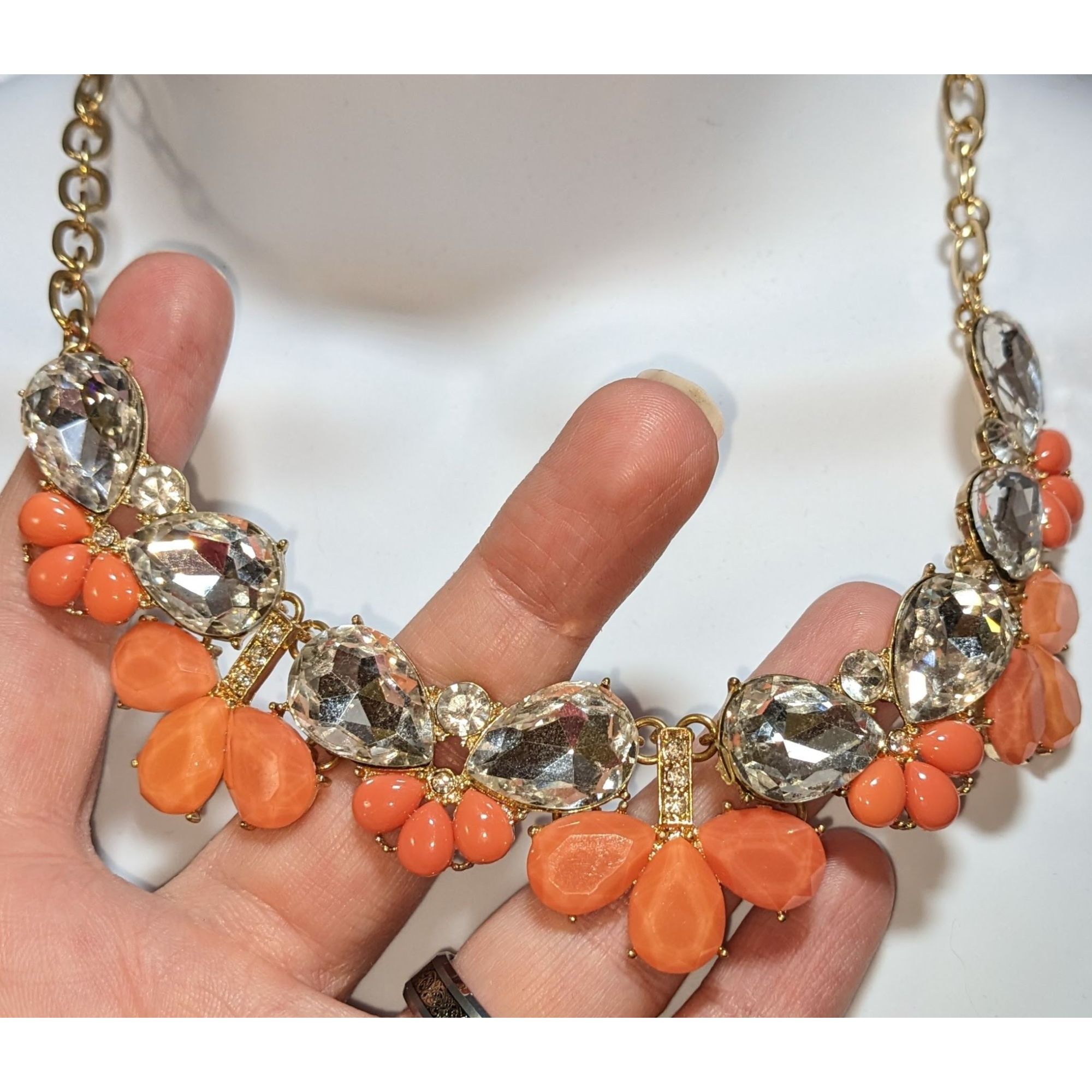 Other Y2K Glam Clear & Orange Teardrop Statement Necklace Size ONE SIZE - 2 Thumbnail
