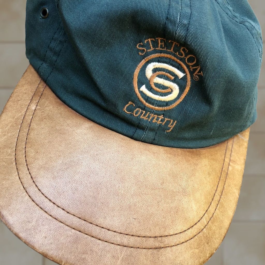 Stetson VINTAGE Stetson Country Leather Hat Men One Size Green Adjustable Cap USA Hat Mens Green Leather Cap Size ONE SIZE - 1 Thumbnail