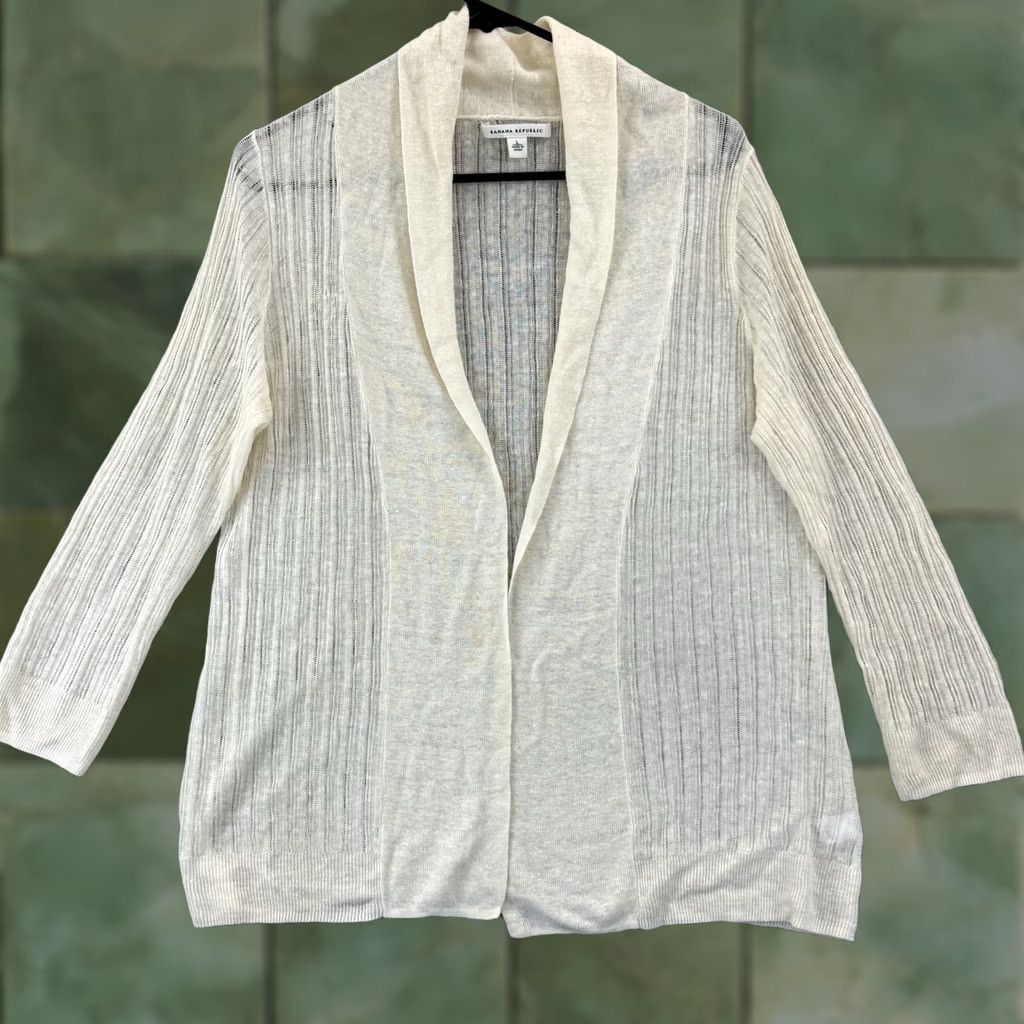 Banana Republic Banana Republic Cardigan Women's Large Ivory Open Front Sweater 100% Linen Knit Knit Open Front Dolman Sleeve Casual Vintage: No Size L / US 10 / IT 46 - 1 Thumbnail